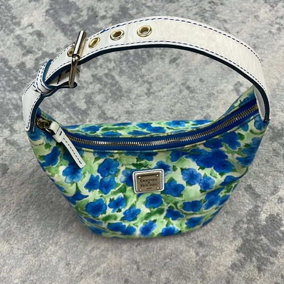 Dooney & Bourke Petunia Watercolor Floral Hobo Shoulder Bucket Bag Blue Green - Picture 8 of 17